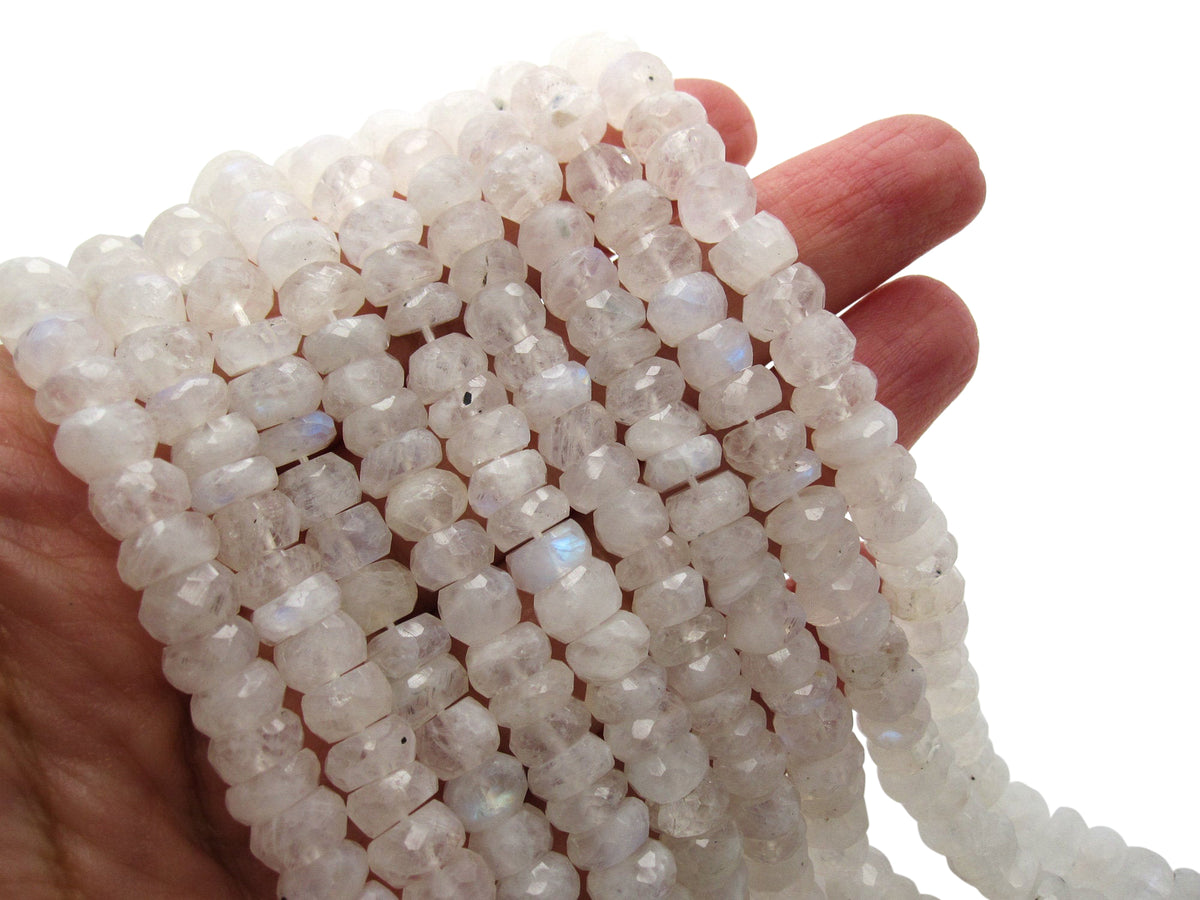 White Moonstone Beads in Faceted Rondelles