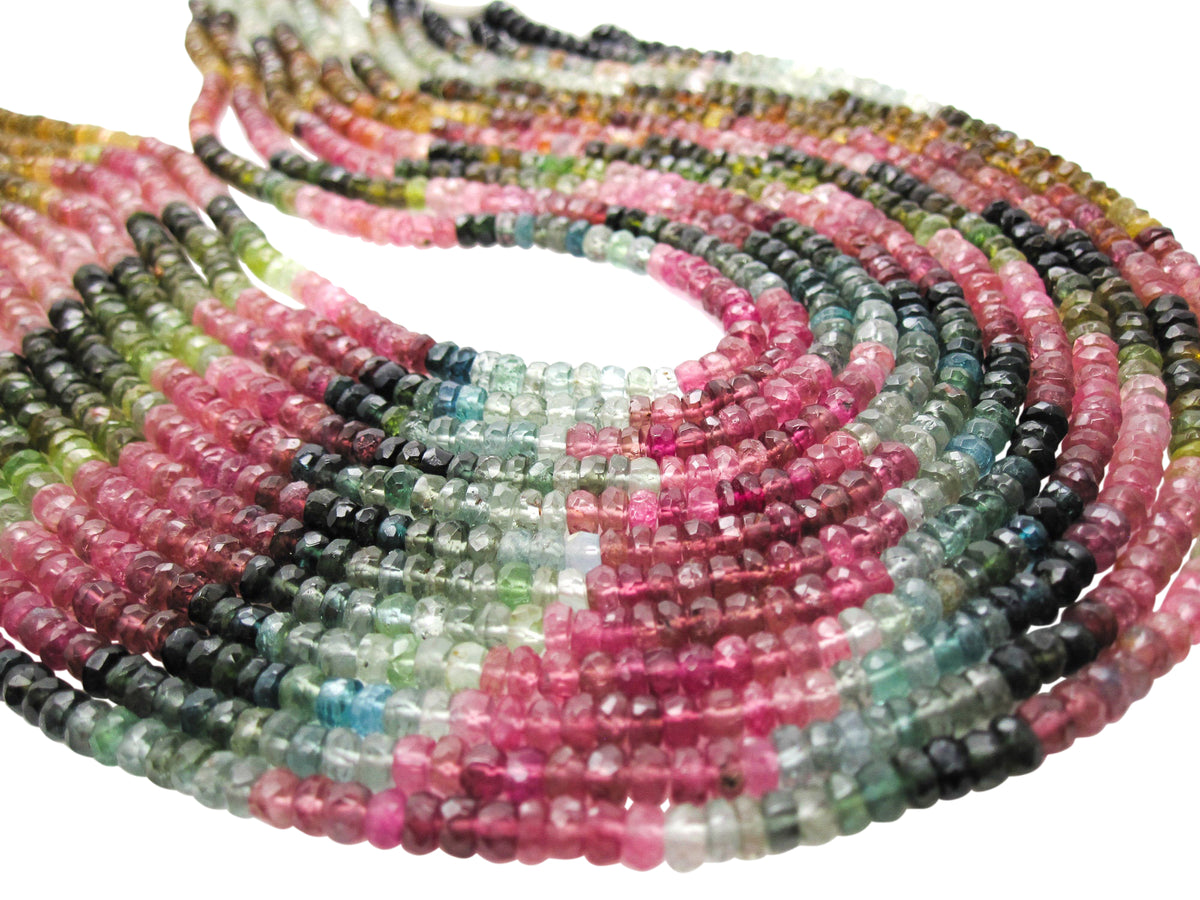 Watermelon Tourmaline Beads in Faceted Rondelles