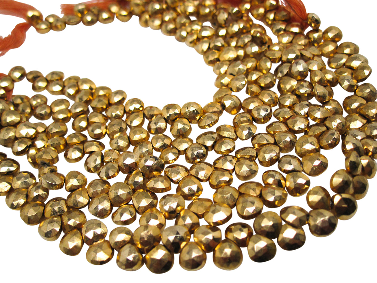 Gold Pyrite Stone Beads in Faceted Briolettes