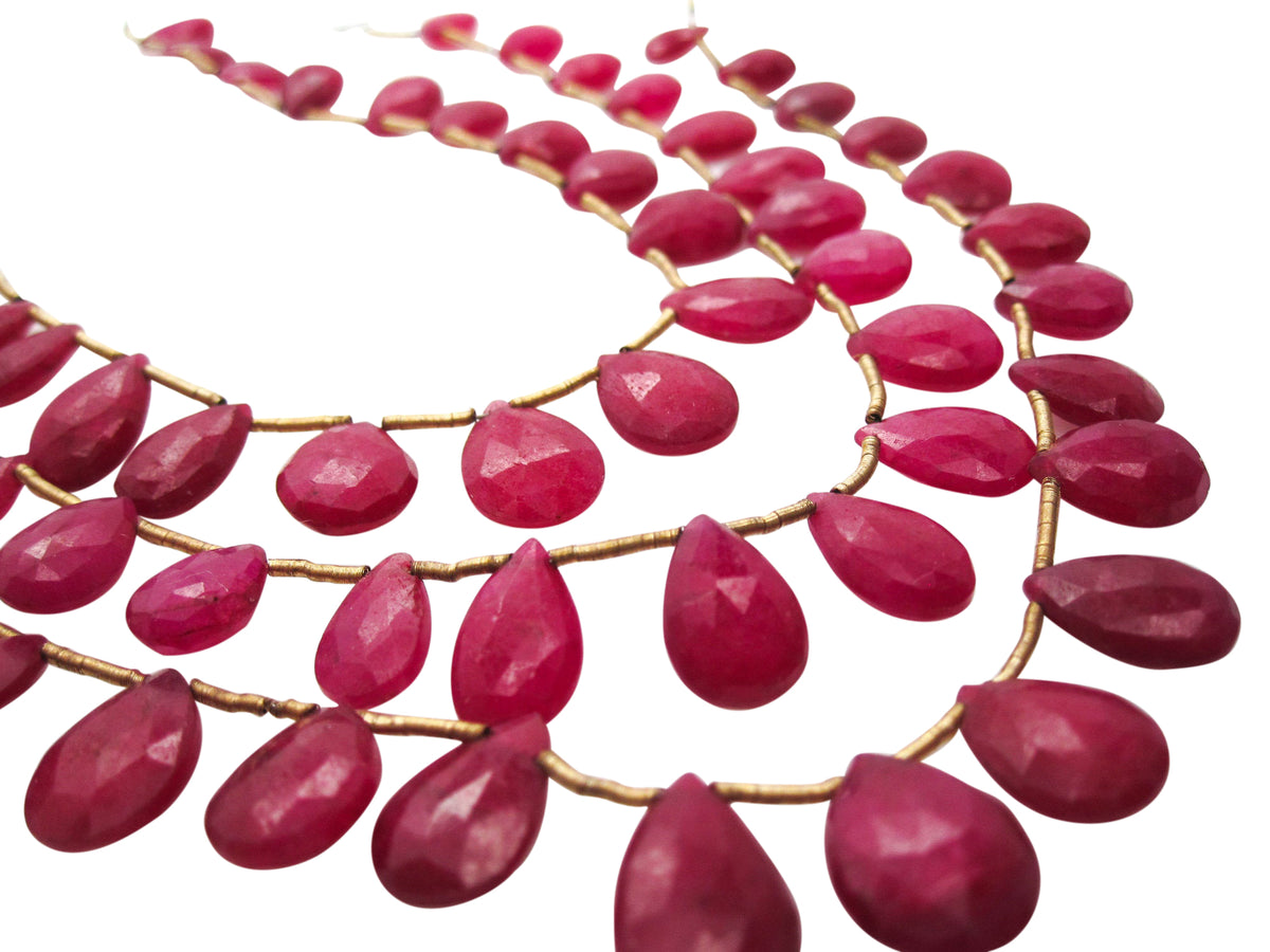 Ruby Gemstone Beads in Faceted Pear Drops