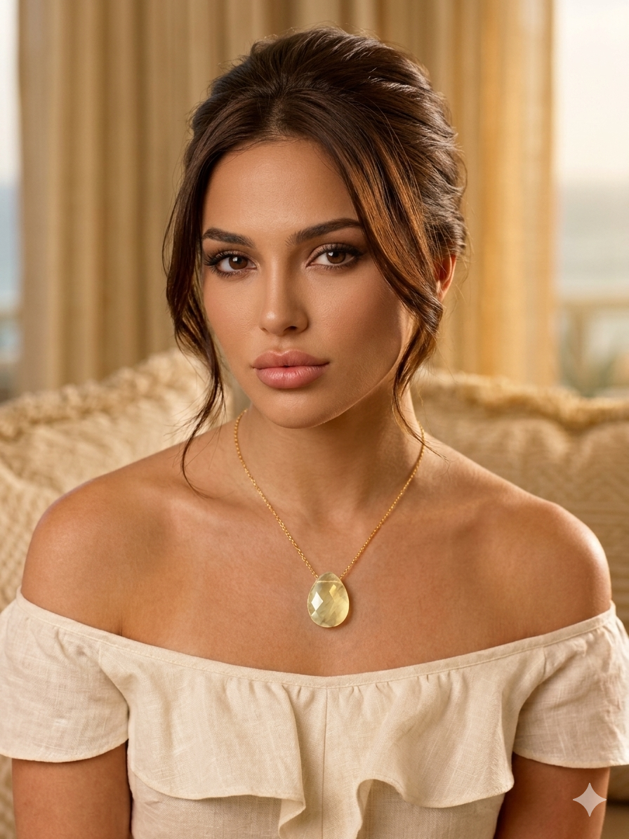 Model wearing JLo Pineapple Quartz Necklace
