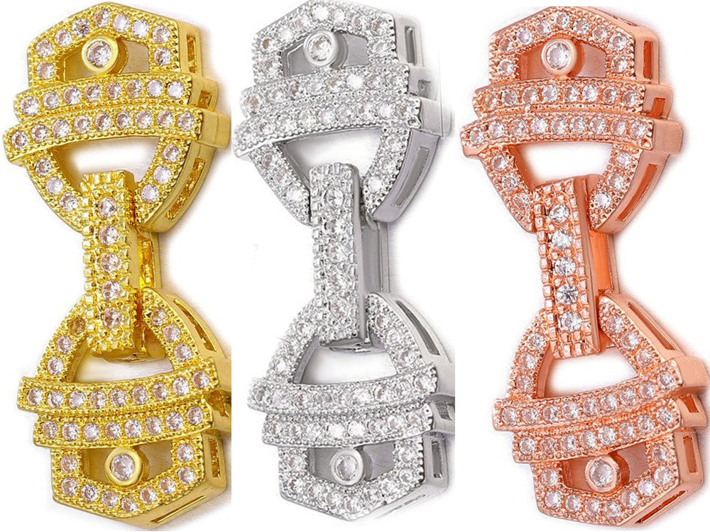 Ornate Gold Plated Cubic Zirconia Encrusted Fold Over Clasp