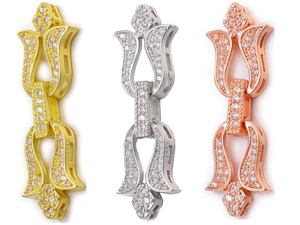 Triple Gold Plated Fold Over Clasps with Cubic Zirconia 