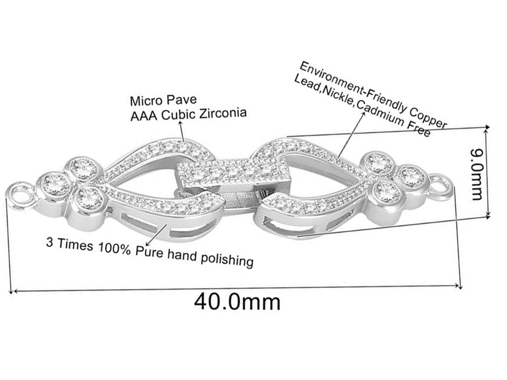 Triple White Gold Plated Fold Over Clasps with Cubic Zirconia