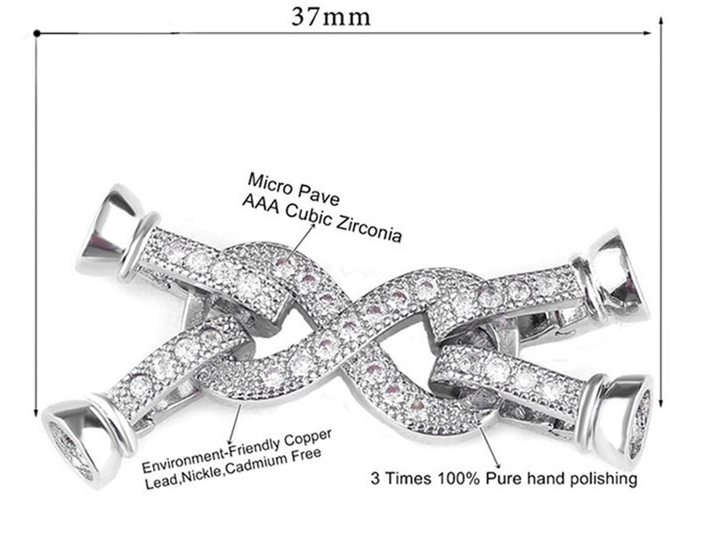 White Gold Plated Figure 8 Two Strand Clasp with Cubic Zirconia