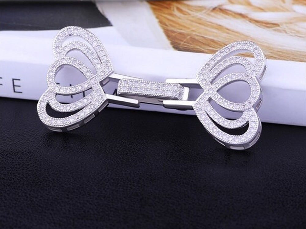 Clasp | Fold Over Clasp | Heart Shaped | Cubic Zirconia | 23mm x 46mm | 1-6 Strand Designs