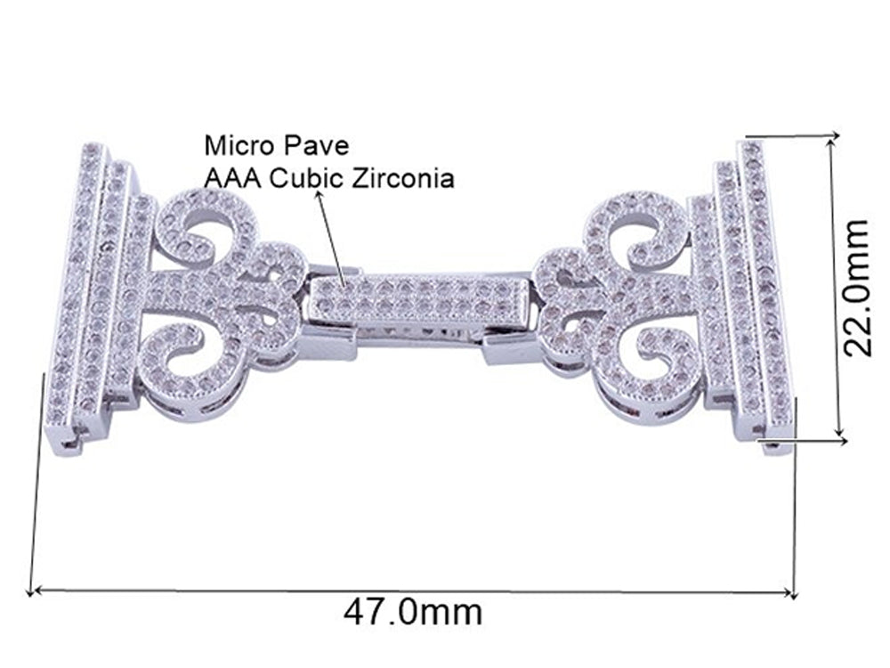 White Gold Plated Fold Over Clasp with Cubic Zirconia