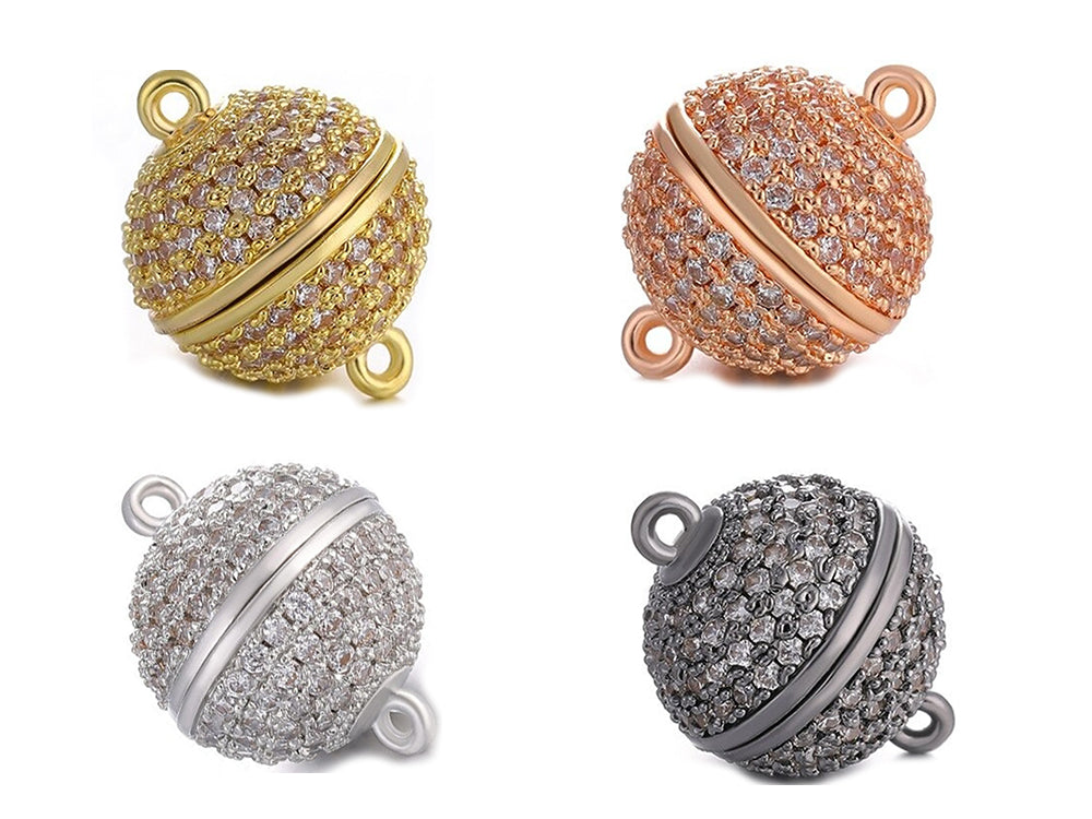 Gold Tone Rhinestone Embellished Ball Magnetic Necklace Extender