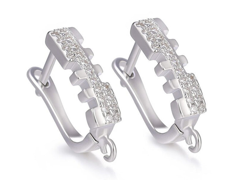 White Gold Plated Ear Wires with Cubic Zirconia