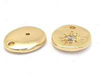 24K Gold Plated Oval Charm with Cubic Zirconia Starburst Design Back
