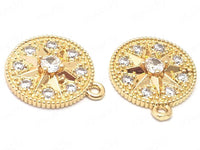 24K Coin Shaped Pendant/Charms | Cubic Zirconia | Star Design | 13.5mm