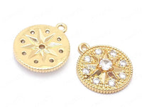 24K Coin Shaped Pendant/Charms | Cubic Zirconia | Star Design | 13.5mm
