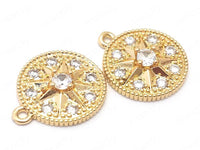 24K Coin Shaped Pendant/Charms | Cubic Zirconia | Star Design | 13.5mm