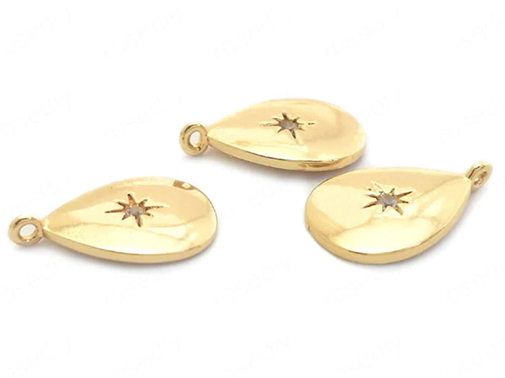 24K Gold Plated Charms | Pendants | Starburst | Cubic Zirconia | 10mm x 14mm