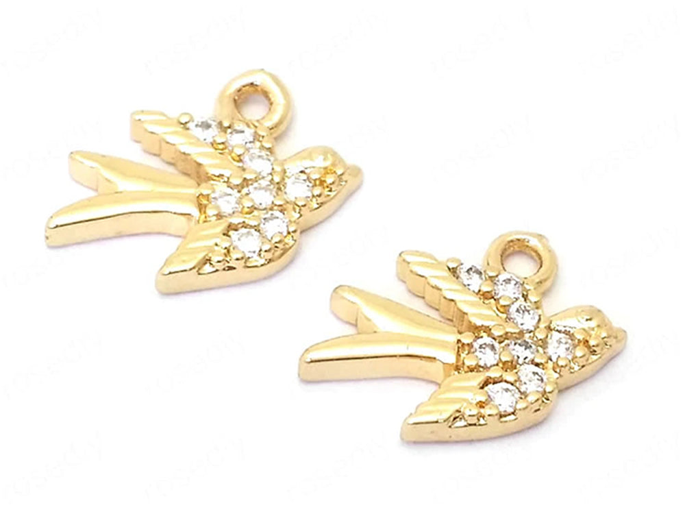 24K Bird Charms/Pendants with Cubic Zirconia