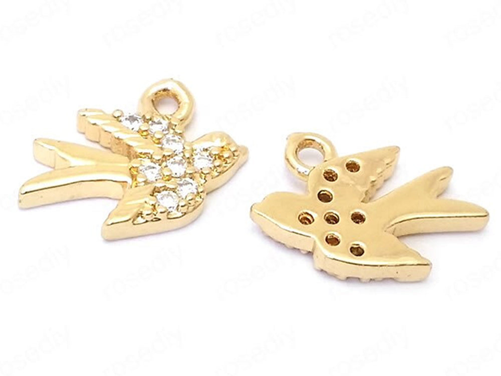  24K Bird Charms/Pendants with Cubic Zirconia Back