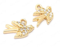  24K Bird Charms/Pendants with Cubic Zirconia Side