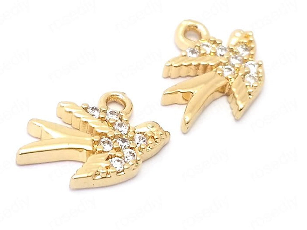  24K Bird Charms/Pendants with Cubic Zirconia Side