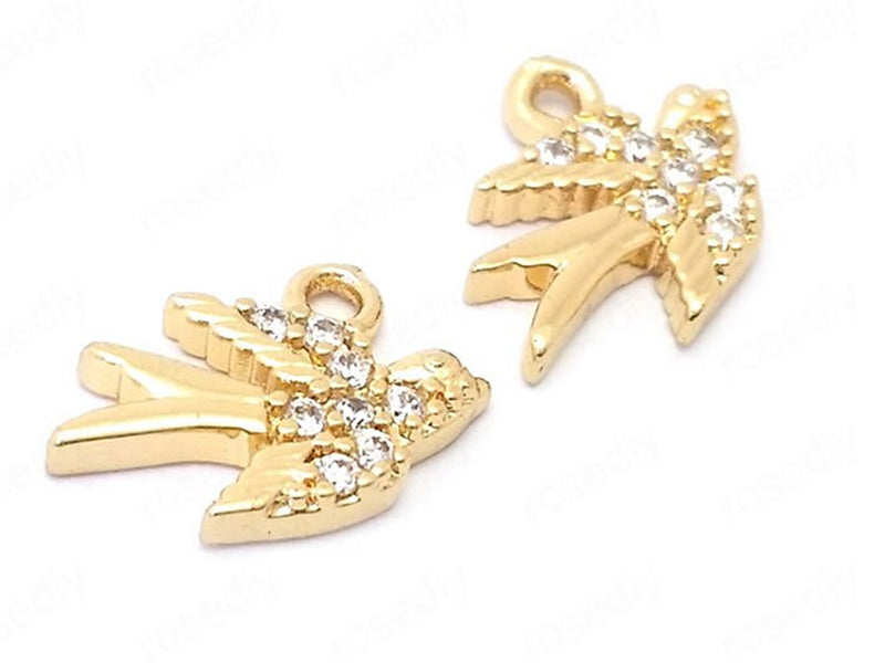  24K Bird Charms/Pendants with Cubic Zirconia Side