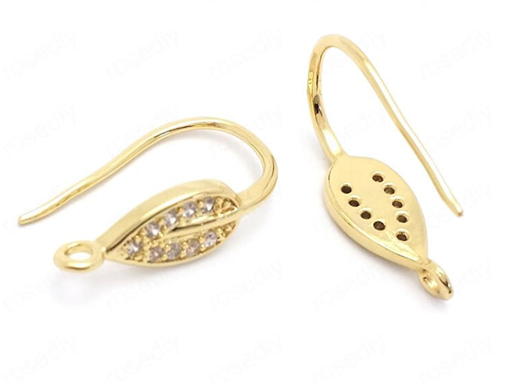 24K Gold Plated Leaf Design Ear Wires Back