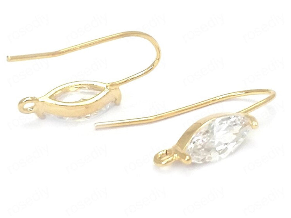 24K Gold Plated Earring Hooks with Cubic Zirconia 