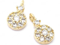 24K Gold Plated Charms | Coin Shaped Drop | Cubic Zirconia | 6mm x 11mm