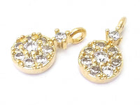 24K Gold Plated Charms | Coin Shaped Drop | Cubic Zirconia | 6mm x 11mm