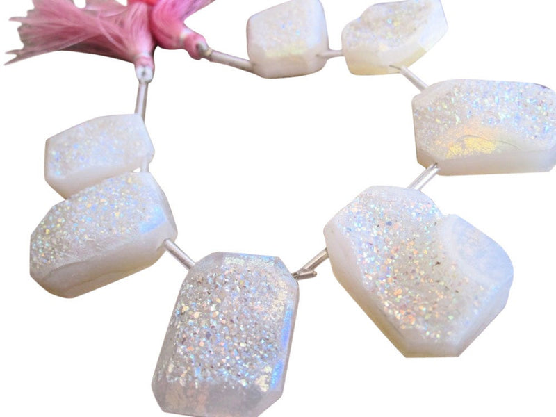 White Druzy Quartz Beads | Pillow Drops | 18mm x 27mm