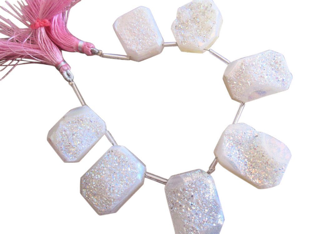 White Druzy Quartz Beads | Pillow Drops | 18mm x 27mm