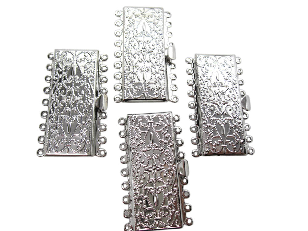 Magnetic Clasps, 3-Strand Rectangle 8x8.5mm, Antiqued Silver Plated (1 Set)  