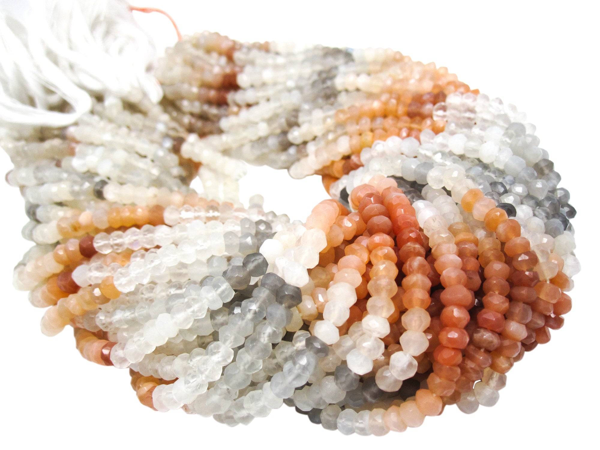 Rainbow Moonstone Beads in Faceted Rondelles