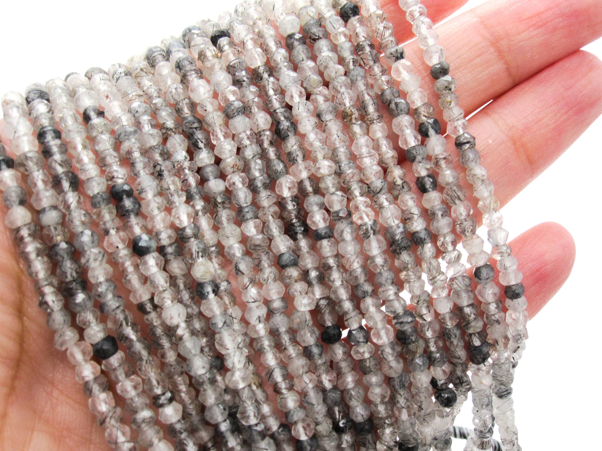 Tourmalinated Quartz in Faceted Rondelles